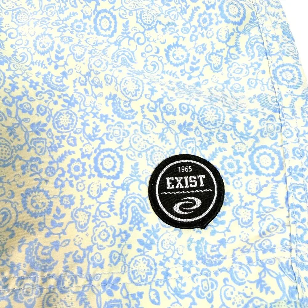 Exist Swim Mens Large Board Shorts Swim Trunks Blue Floral Print Mesh‎ Lined